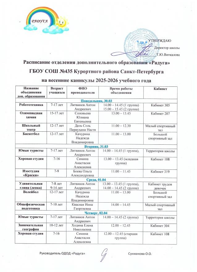 расписание ОДОД